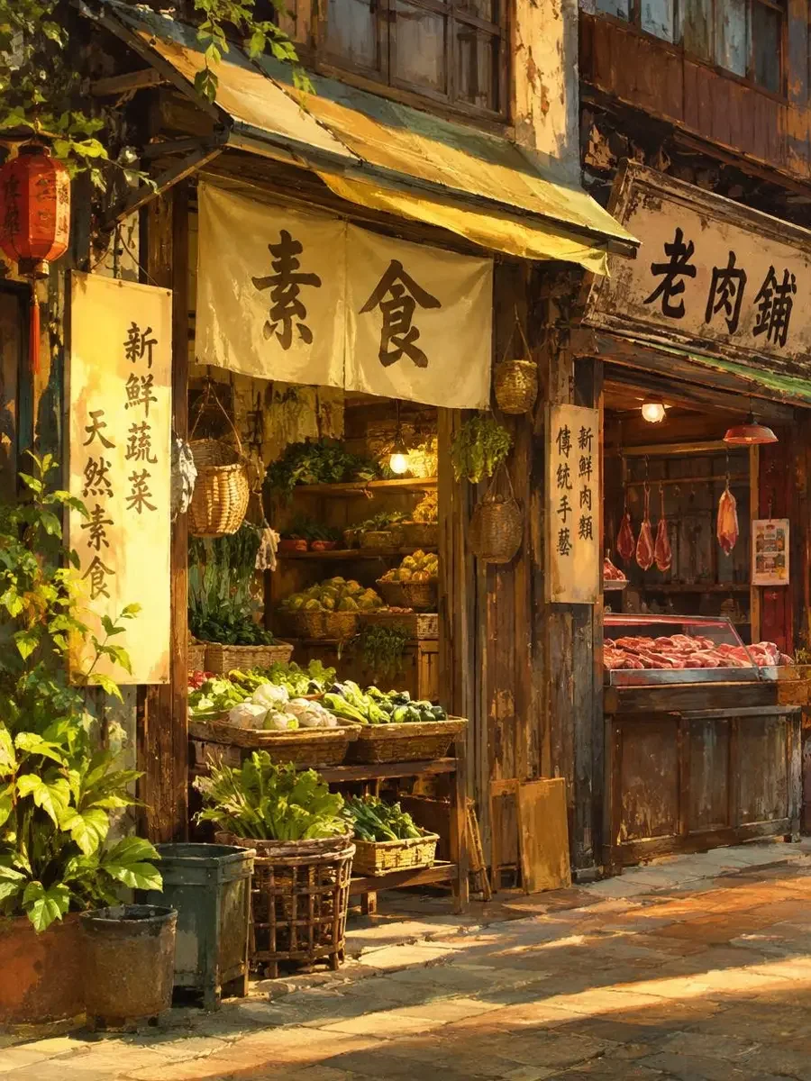 藏在肉里的菜封面:老巷里素食小铺与隔壁肉铺的木柜台 藏在肉里的菜封面:老巷里素食小铺与隔壁肉铺的木柜台